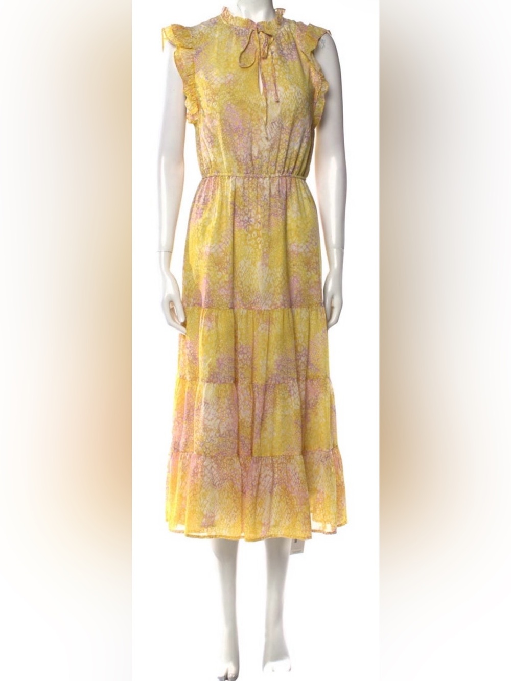BB Dakota Yellow & Pink Floral Tiered Maxi Dress